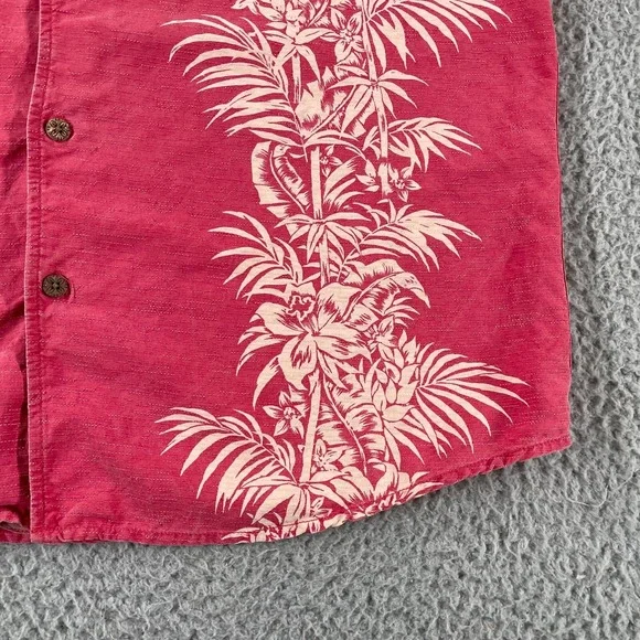 Tommy Bahama Silk Button Up Shirt Short Sleeve Hawaiian Adult Pink Palm Trees L - Picture 4 of 9